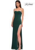 Picture of: Strapless Jersey Dress with Rhinestone Neckline and Slit Detail in Emerald , Style 32825, Detail Picture 12