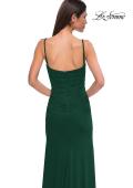 Picture of: Net Jersey Simple Prom Dress with Ruching and Corset Top in Emerald , Style 32925, Detail Picture 12