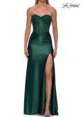Picture of: Strapless Lace Corset Satin Gown with Slit in Emerald, Style: 33362, Detail Picture 12