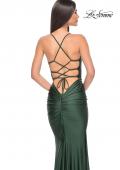 Picture of: Fitted Long Jersey Prom Dress with Ruching and Lace Up Back in Emerald, Style: 31618, Detail Picture 17