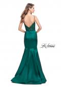 Picture of: Mikado Prom Dress with Lace Beaded Bodice and Low Back in Emerald, Style: 25751, Back Picture