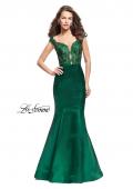 Picture of: Off the Shoulder Mikado Prom Dress with Lace and Beads in Emerald, Style: 25926, Back Picture