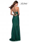 Picture of: Long Chiffon Prom Dress with Unique Lace Up Back in Emerald, Style 28552, Back Picture