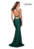 Picture of: Jersey Prom Dress with Deep Dramatic Neckline in Emerald, Style: 28579, Back Picture