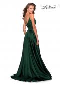 Picture of: Long Satin Dress with Side Slit and V Shaped Back in Emerald, Style: 28607, Back Picture