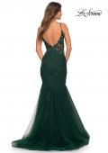 Picture of: Tulle and Lace Mermaid Gown in Jewel Tones in Emerald, Back Picture