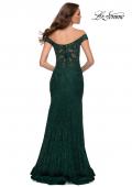 Picture of: Lace Off the Shoulder Gown with Deep V Neckline in Emerald, Style 29693, Back Picture