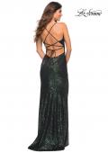 Picture of: Long Sequin Gown in Jewel Tones with V Neckline in Emerald, Back Picture