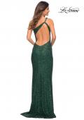 Picture of: One Shoulder Luxurious Soft Sequin Dress with Slit in Emerald, Back Picture