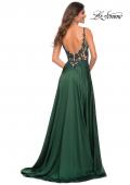 Picture of: Gorgeous Satin Gown with Sheer Lace Bodice in Emerald, Back Picture