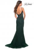 Picture of: Lace Dress with High Side Slit and V Neckline in Emerald, Back Picture