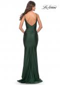 Picture of: Criss Cross Ruched Bodice Elegant Jersey Dress in Emerald, Style: 31122, Back Picture