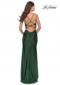 Picture of: Rhinestone Jersey Dress with Slit and Ruching in Emerald, Style: 31123, Back Picture