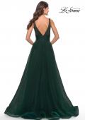 Picture of: Tulle Ball Gown with High Slit and V Neckline in Emerald, Style: 31149, Back Picture
