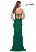 Picture of: Jeweled Modified Scoop Neck Jersey Dress with Open Back in Emerald, Style: 31218, Back Picture