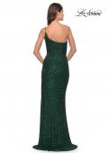 Picture of: Elegant Soft Sequin One Shoulder Long Dress in Jewel Tones in Emerald, Style: 31427, Back Picture