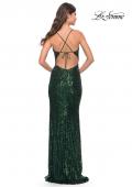 Picture of: Sequin Gown with V Neck and Open Back in Emerald, Style: 31529, Back Picture