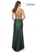 Picture of: Jersey Dress with Ruched Waist and Lace Up Back in Emerald, Style: 31987, Back Picture
