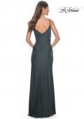 Picture of: Simple Jersey Gown with Deep V Neckline and Ruching in Emerald, Style: 32115, Back Picture
