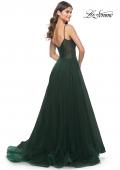 Picture of: Simple Tulle A-LIne Prom Dress with Ruched Illusion Bodice in Emerald, Style: 32130, Back Picture
