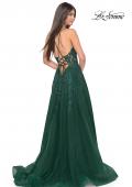 Picture of: Lace Embellished A-line Dress with Lace Up Back in Emerald, Style: 32147, Back Picture