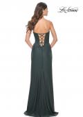 Picture of: Lace Bustier Strapless Dress with Ruched Jersey Skirt in Emerald, Style: 32234, Back Picture