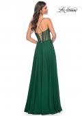 Picture of: Chiffon Gown with Illusion Bustier Top and Lace Up Back in Green, Style: 32296, Back Picture