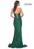 Picture of: Stretch Sequin Gown with Draped Neckline and Mermaid Skirt in Green, Style: 32340, Back Picture