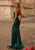 Picture of: Metallic Jersey Dress with Side Ruching and High Slit in Emerald , Style 32884, Back Picture