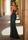 Picture of: Strapless Jersey Corset Gown with High Slit and Ruched Detail in Emerald, Style: 33396, Back Picture