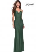 Picture of: Form Fitting Jersey Dress with Ruching and Strappy Back in Emerald, Style: 27501, Style: 27501