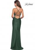 Picture of: Form Fitting Jersey Dress with Ruching and Strappy Back in Emerald, Style: 27501, Style: 27501