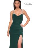 Picture of: Ruched Long Jersey Dress with Draped Rhinestone Neckline in Emerald , Style 32802, Detail Picture 19