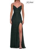 Picture of: Rhinestone Lace Gown with Sheer Bodice and Side Slit in Emerald, Style: 33442, Detail Picture 21