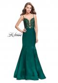 Picture of: Mikado Prom Dress with Lace Beaded Bodice and Low Back in Emerald, Style: 25751, Detail Picture 1