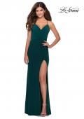 Picture of: Pleated Bodice Jersey Prom Dress with Lace Up Back in Emerald, Style: 28531, Detail Picture 1