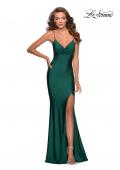 Picture of: Empire Waist Jersey Dress with Lace Up Back in Emerald, Style: 28584, Detail Picture 1