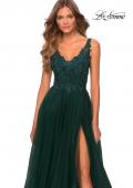 Picture of: Pretty A-line Prom Dress with Sheer Floral Bodice in Emerald, Style: 28680, Detail Picture 1