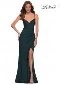Picture of: Ruched Jersey Gown with Intricate Lace Up Back in Emerald, Style 29615, Detail Picture 1