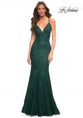 Picture of: Stretch Lace Gown with Flattering Seams at Waist in Emerald, Detail Picture 1