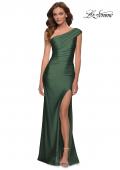 Picture of: One Shoulder Shiny Ruched Jersey Gown with Slit in Emerald, Style: 30645, Detail Picture 1