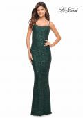 Picture of: Lovely Long Soft Sequin Dress with Scoop Neck in Emerald, Style: 30707, Detail Picture 1