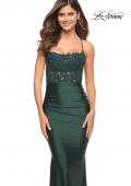 Picture of: Gorgeous Lace and Jersey Jewel Tone Prom Dress in Emerald, Style: 30728, Detail Picture 1