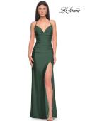 Picture of: Ruched Jersey Prom Dress with Slit in Jewel Tones in Emerald, Style 31130, Detail Picture 1