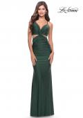 Picture of: Twist Front Cut Out Rhinestone Jersey Dress in Emerald, Style: 31339, Detail Picture 1