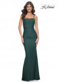 Picture of: Simple Ruched Jersey Dress with Lace Up Back in Emerald, Style: 31919, Detail Picture 1