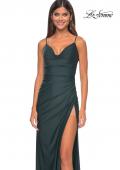 Picture of: Chic Jersey Dress with Ruching and Illusion Back in Emerald, Style: 32287, Detail Picture 1