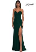 Picture of: Simple Net Prom Dress with High Slit and Flattering Ruching in Emerald, Style: 33018, Detail Picture 1