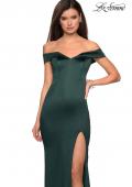 Picture of: Form Fitting Off the Shoulder Satin Prom Dress in Emerald, Style: 27752, Detail Picture 2