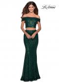 Picture of: Jewel Tone Off the Shoulder Two Piece Prom Dress in Emerald, Style: 28425, Detail Picture 2